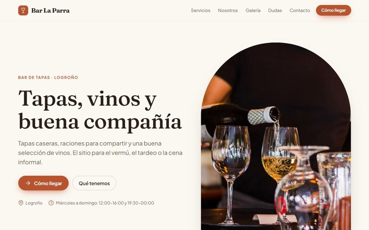 Ejemplo de página web para bares
