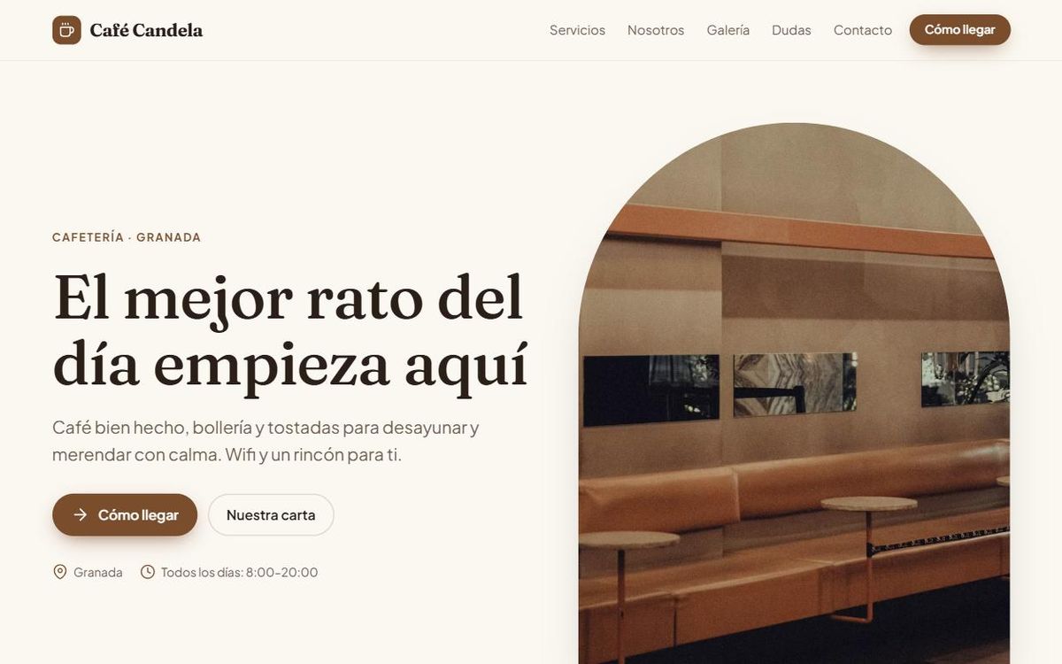 Ejemplo de página web para cafeterías