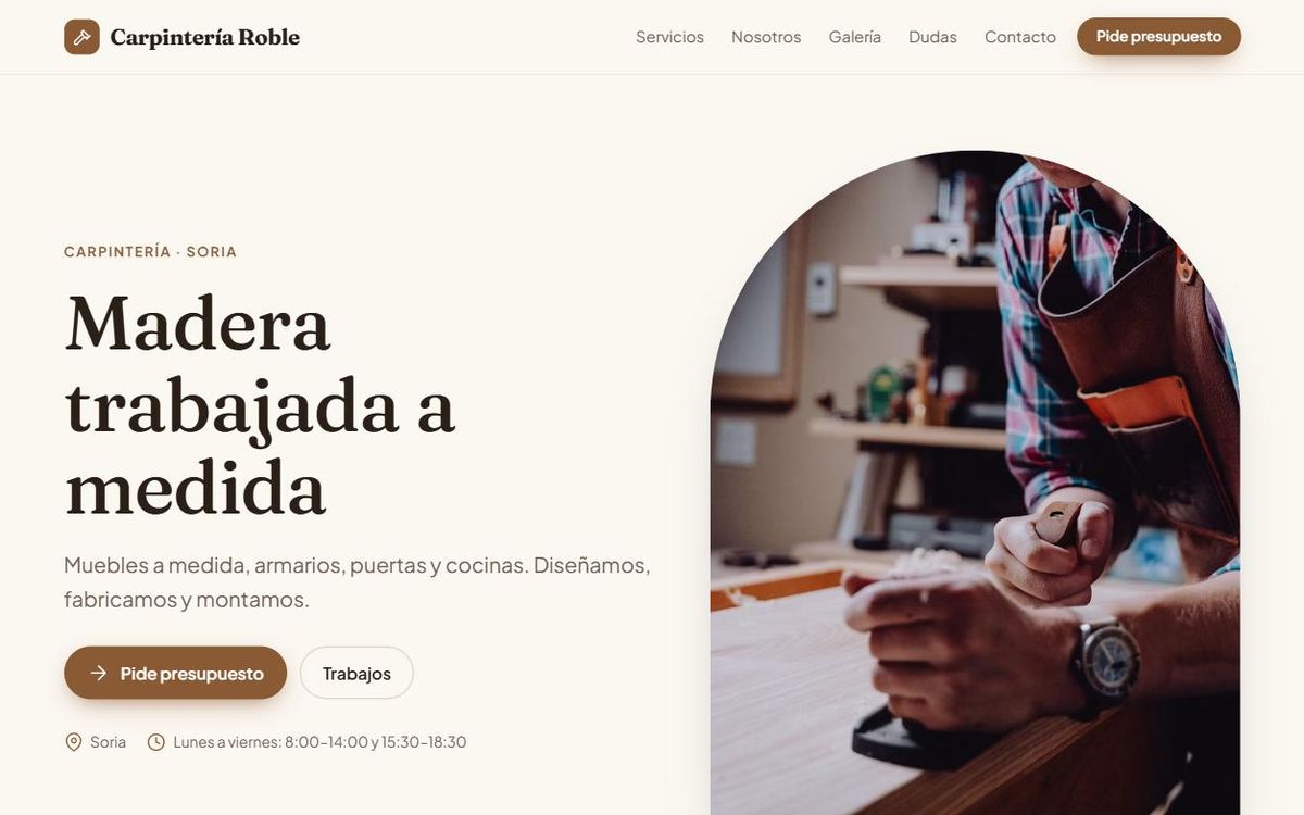 Ejemplo de página web para carpinterías