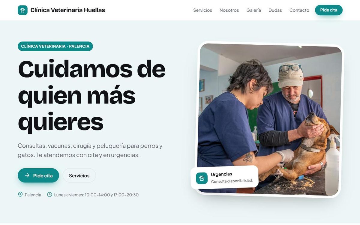 Ejemplo de web para clínica veterinaria