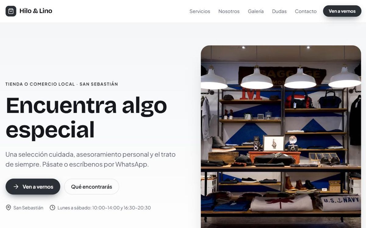 Ejemplo de web para tienda o comercio local