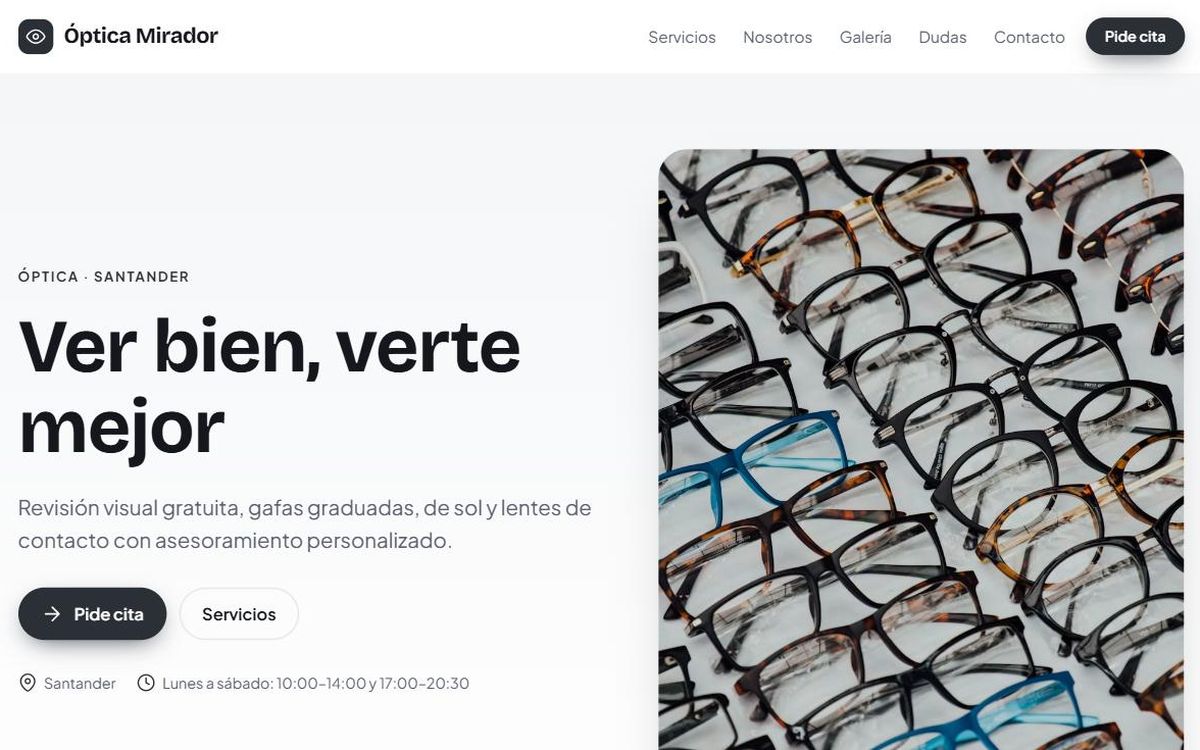 Ejemplo de página web para ópticas
